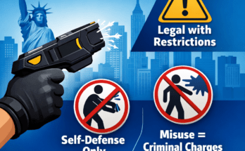 Citizen use of Tasers in NY infographic showing self-defense rules and legal restrictions.