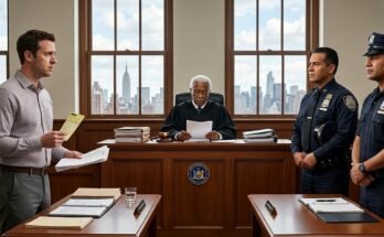 Driver appears in NYC traffic court as two police officers stand before the judge.