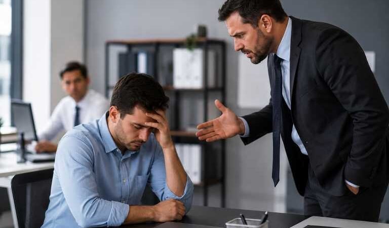 Employee facing workplace harassment from a manager in an office