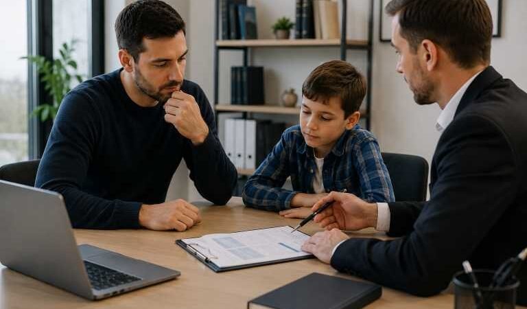 Father discussing a 50/50 child custody agreement with an attorney