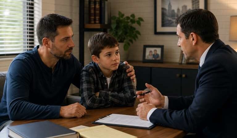 Father discussing child custody with a family law attorney