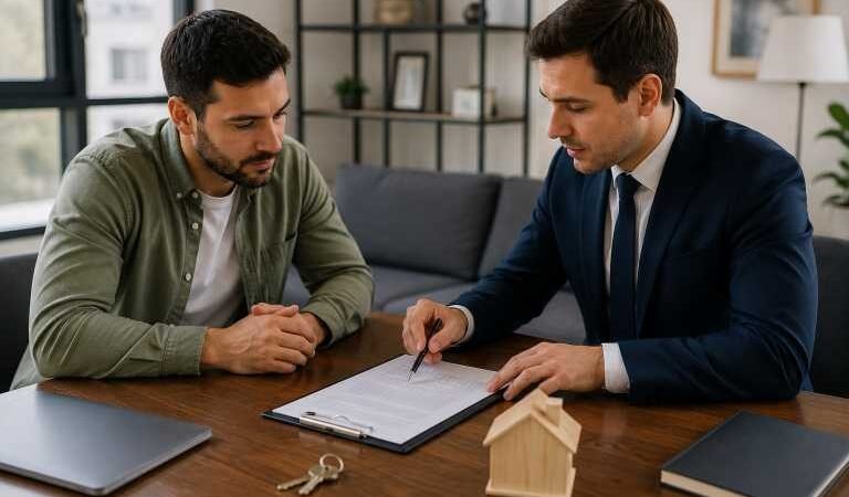 Landlord explaining a lease agreement to a tenant
