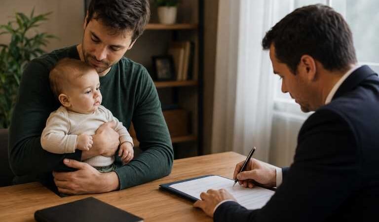 Father meeting with an adoption attorney about open adoption