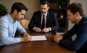 Man signing divorce papers during an uncontested divorce meeting