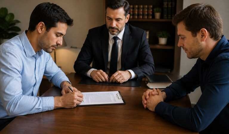 Man signing divorce papers during an uncontested divorce meeting