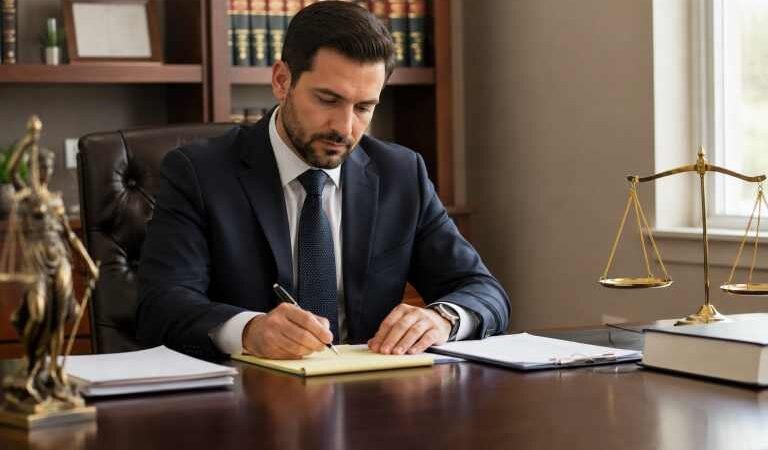Male attorney working in a law office during a legal consultation at Bibiyan Law Group