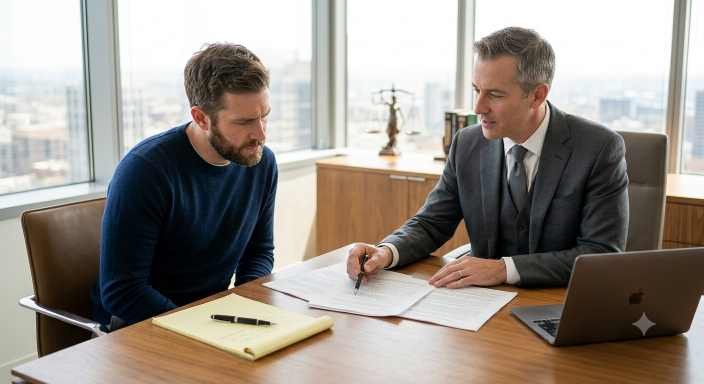 Lawyer explaining misdemeanor legal fees to a client