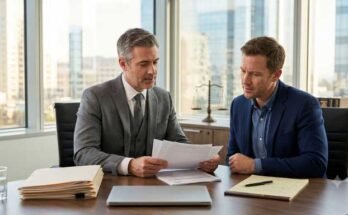 Traffic attorney discussing legal fees with a client