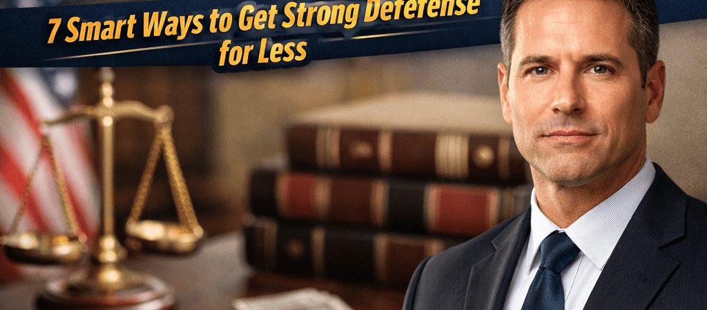 Affordable criminal defense attorney standing in courtroom with gavel and law books