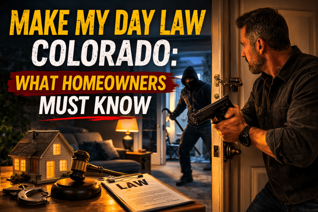 Man defending his home from intruder under make my day law Colorado self-defense law concept