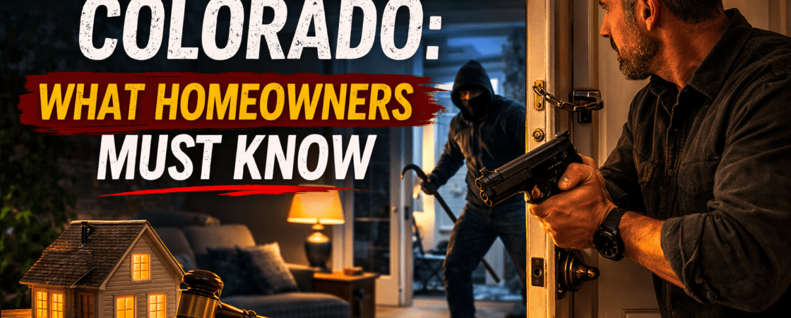 Man defending his home from intruder under make my day law Colorado self-defense law concept