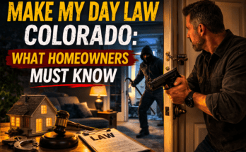 Man defending his home from intruder under make my day law Colorado self-defense law concept
