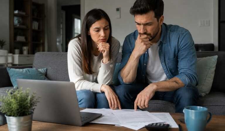 Couple reviewing legal documents about common law marriage in Virginia