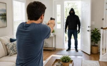 Homeowner confronting an intruder during a home invasion in Colorado