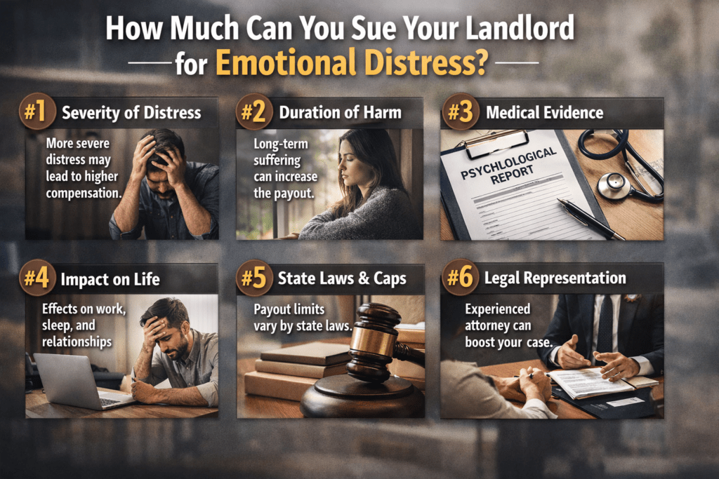 enant stressed about landlord dispute and emotional distress compensation infographic