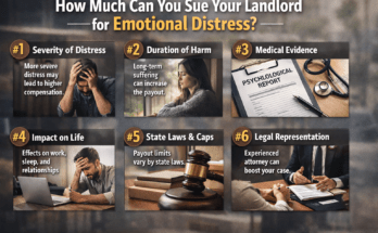 enant stressed about landlord dispute and emotional distress compensation infographic