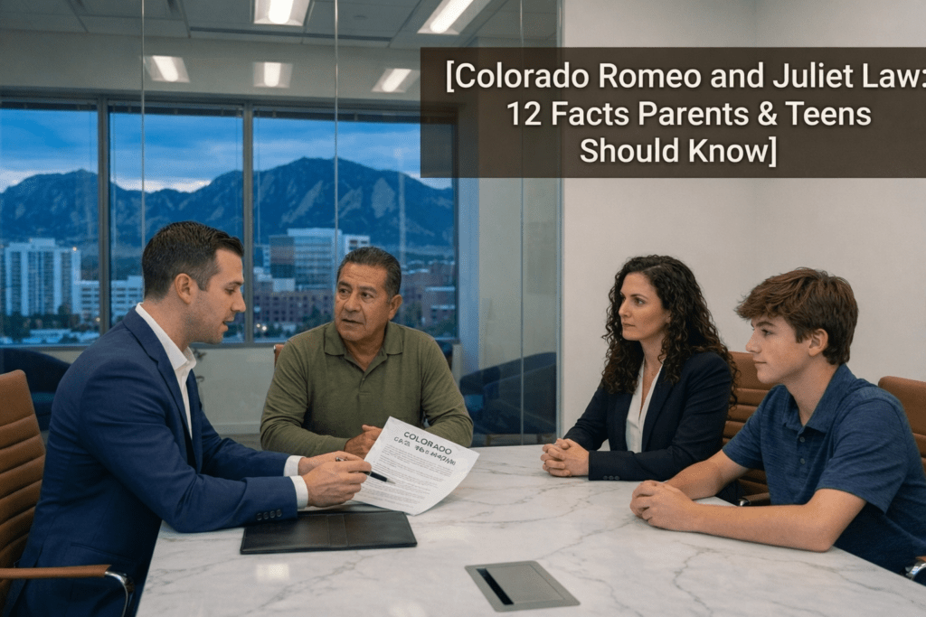 Lawyer explaining Colorado Romeo and Juliet law to family in office