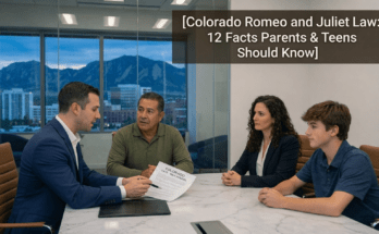 Lawyer explaining Colorado Romeo and Juliet law to family in office