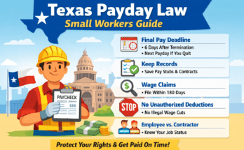 Texas Payday Law small workers guide infographic showing final paycheck rules and worker rights