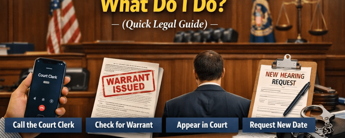 Missed court date legal guide showing steps to contact court and resolve warrant
