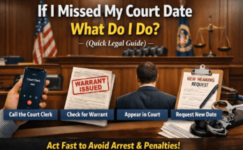Missed court date legal guide showing steps to contact court and resolve warrant